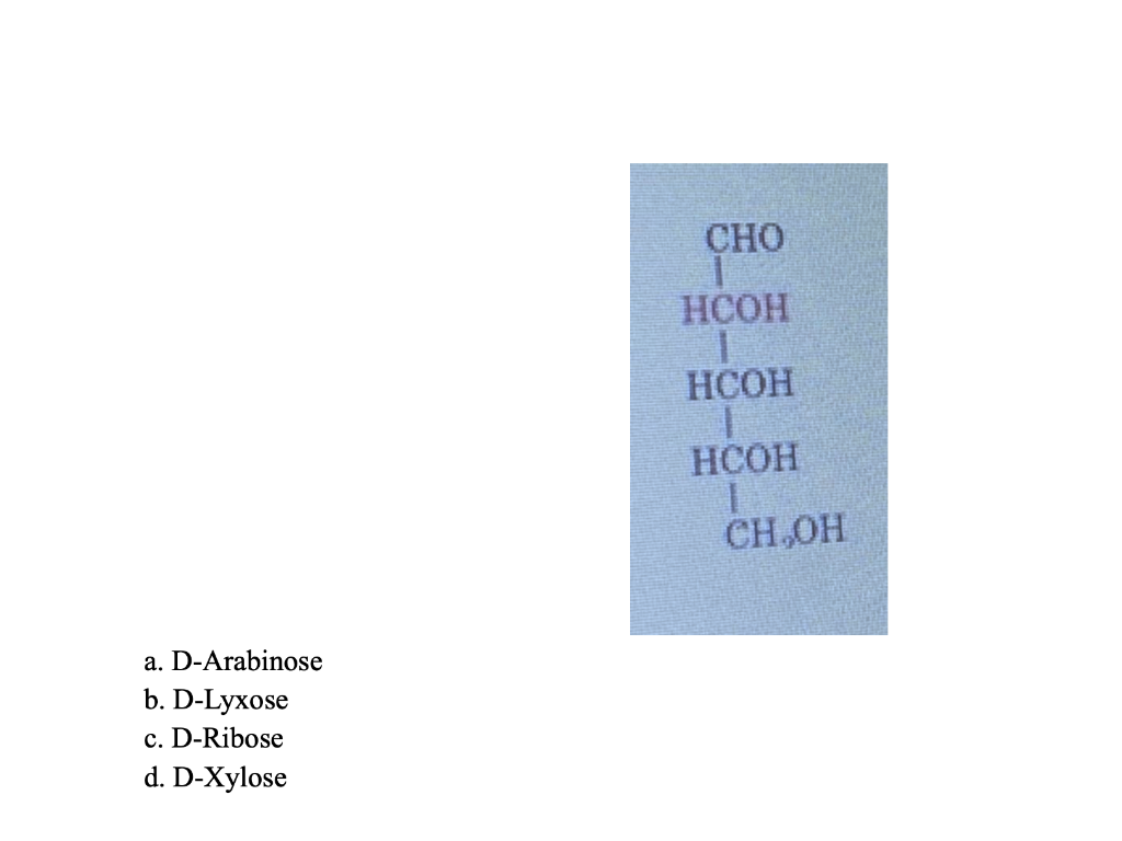Solved a. D-Arabinose b. D-Lyxose c. D-Ribose d. D-Xylose | Chegg.com