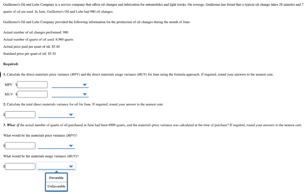 Solved Guillermo's Oil and Lube Company is a service company