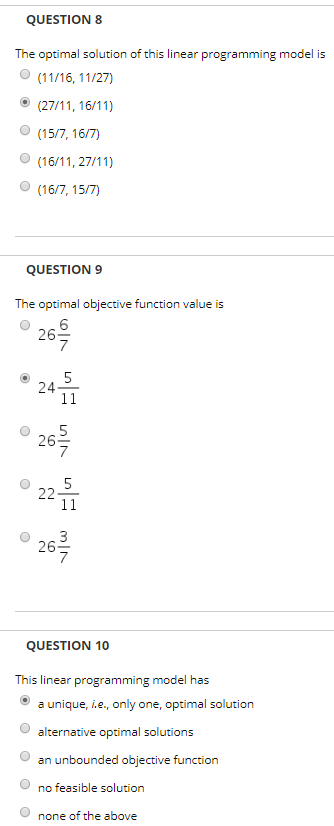 Solved QUESTION 8 The optimal solution of this linear | Chegg.com