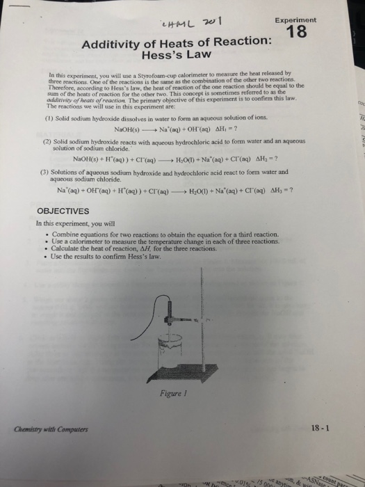 Experiment 18 Additivity of Heats of Reaction Hess's