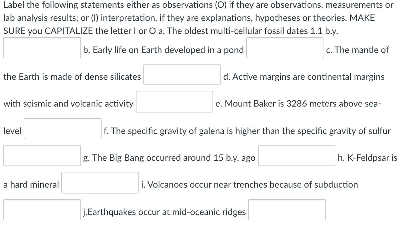 Solved Label The Following Statements Either As Observati Chegg Com