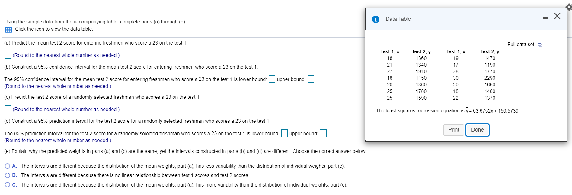 A Data Table Using the sample data from the | Chegg.com
