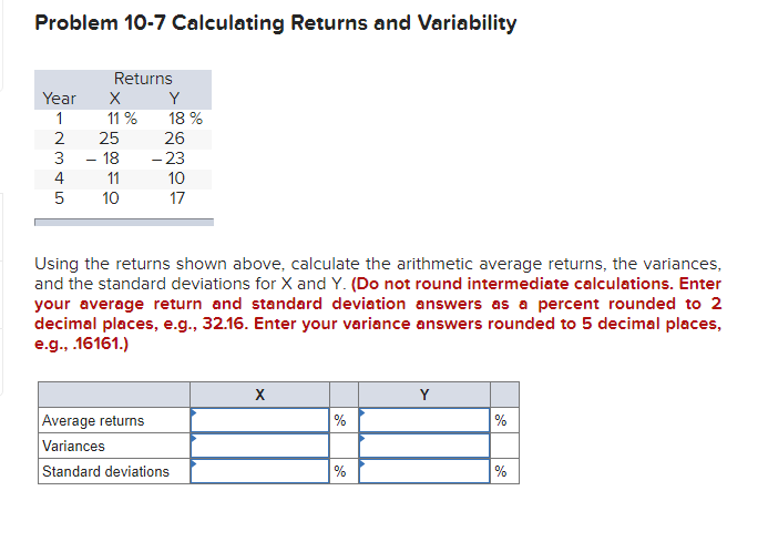 Solved Problem 10 7 Calculating Returns And Variability