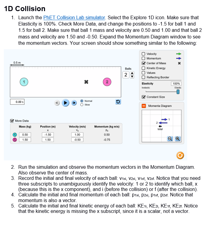 1D Collision 1. Launch the PhET Collision Lab | Chegg.com