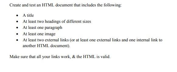 Solved Create and test an HTML document that includes the | Chegg.com