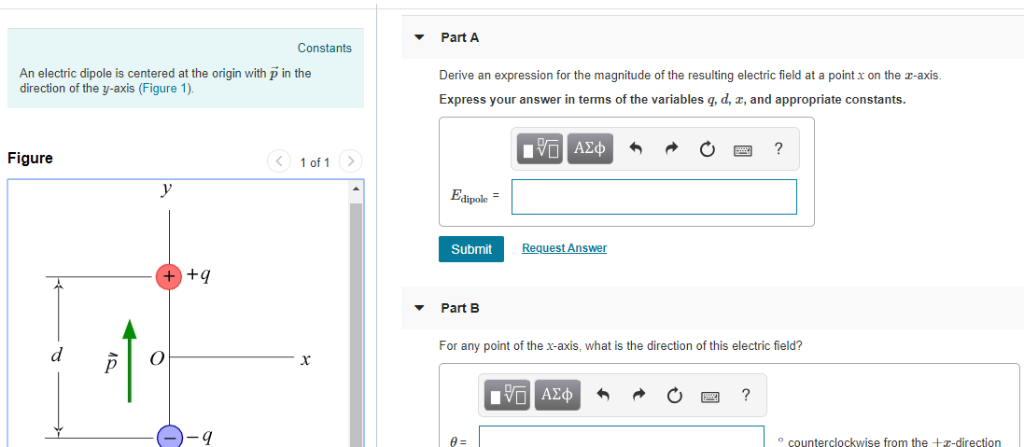 Solved Part A Constants An electric dipole is centered at | Chegg.com