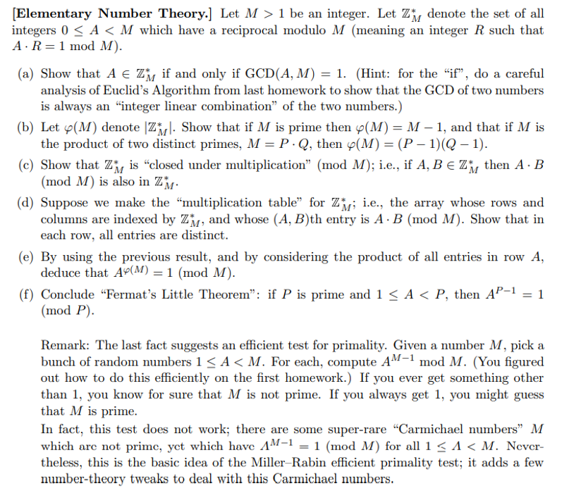 Solved [Elementary Number Theory.] Let M > 1 Be An Integer. | Chegg.com