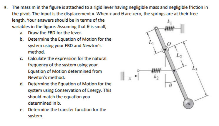 Solved The mass m in the figure is attached to a rigid lever | Chegg.com