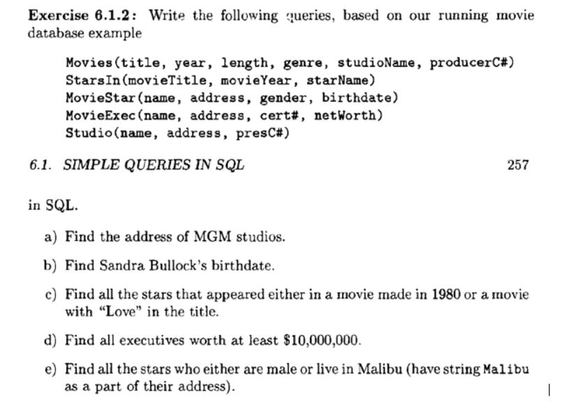 Solved Exercise 6.1.2: Write The Following Queries, Based On | Chegg.com