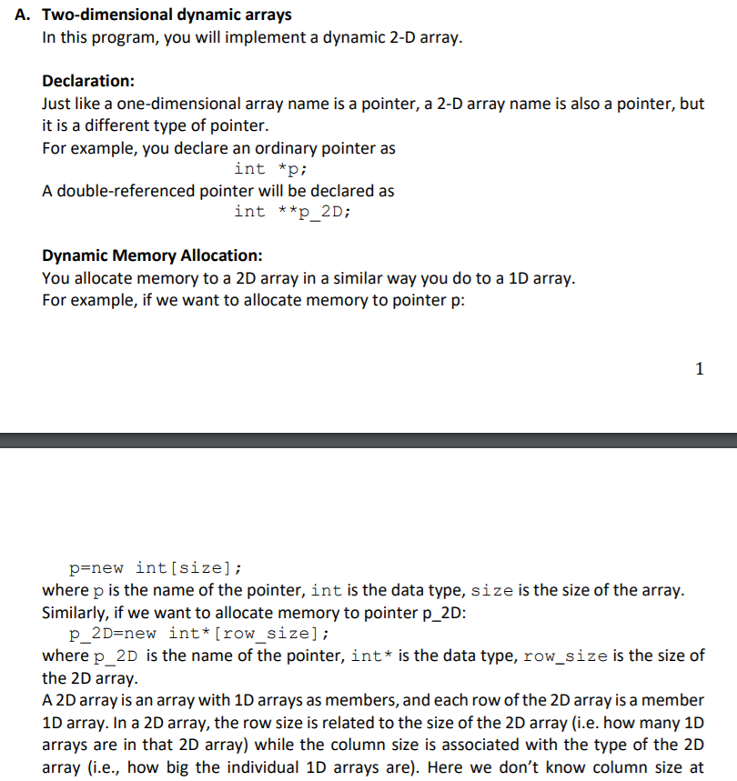 Solved A. Two-dimensional dynamic arrays In this program, | Chegg.com