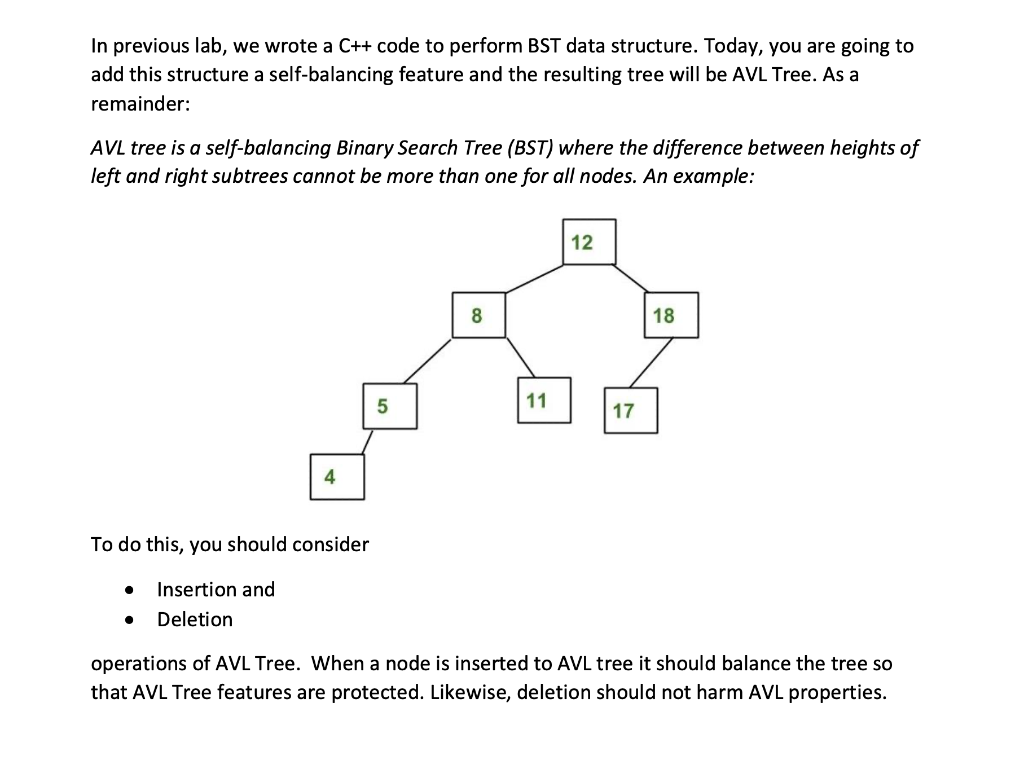 In previous lab, we wrote a C++ code to perform BST | Chegg.com