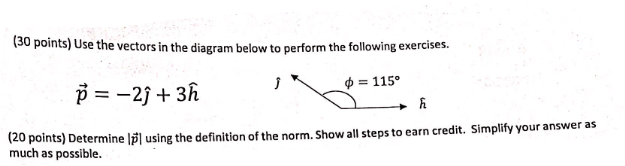 Solved (30 points) Use the vectors in the diagram below to | Chegg.com