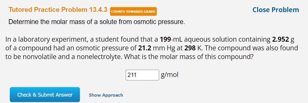 calculate molar mass of non volatile solute by osmotic pressure measurement