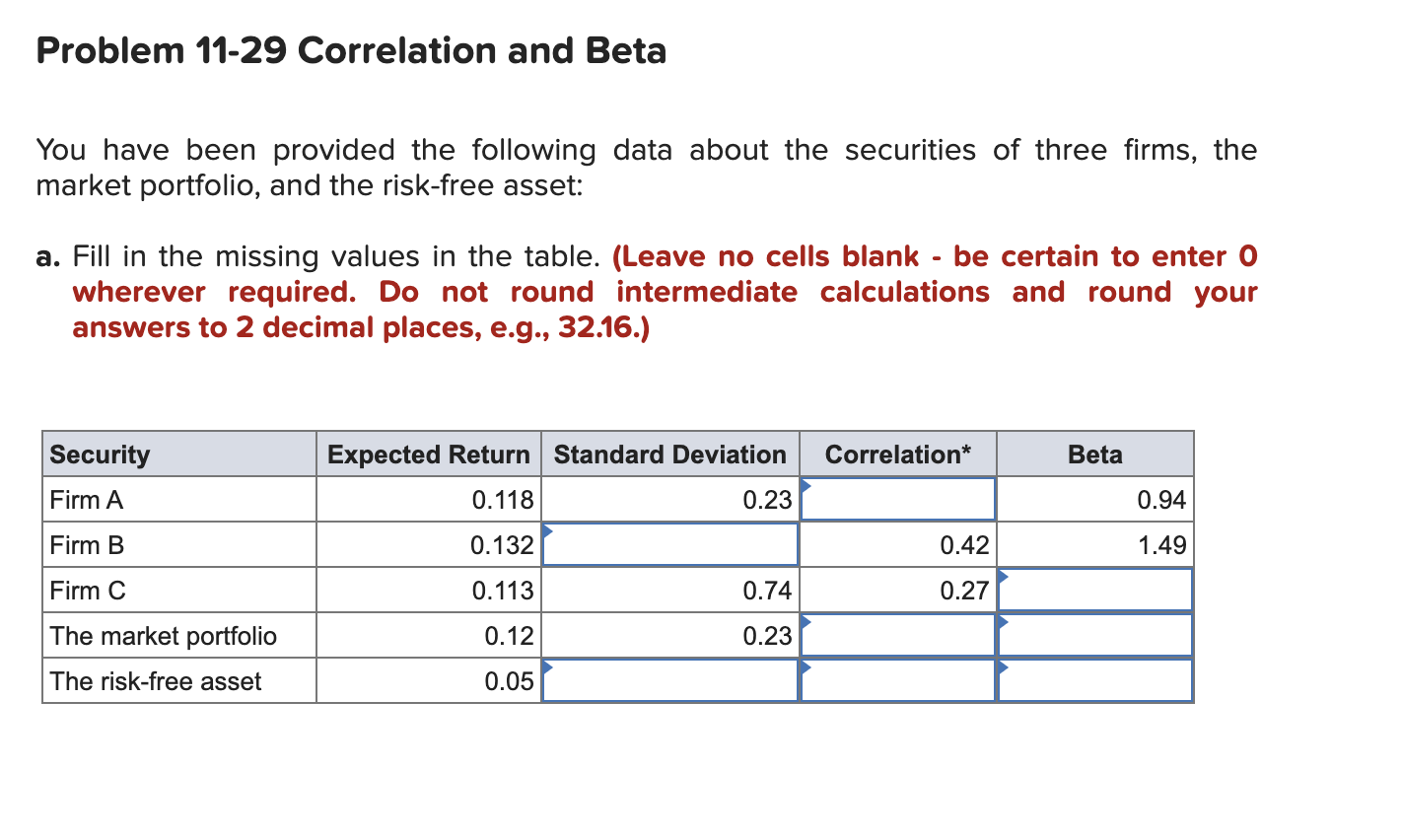 Solved Problem 1129 Correlation and Beta You have been