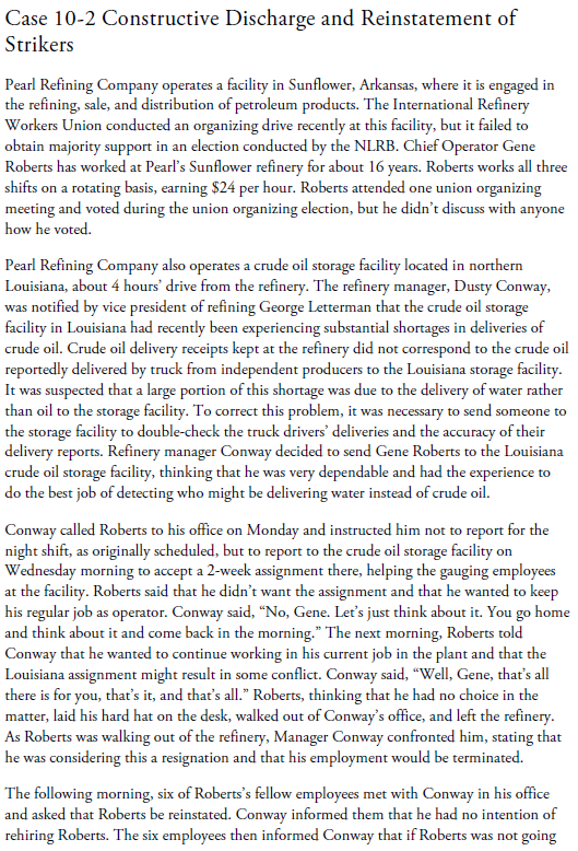 Solved Case 10-2 Constructive Discharge and Reinstatement of | Chegg.com