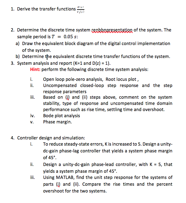 Solved 1. System description and Mathematical modeling The | Chegg.com