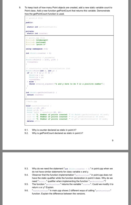 Solved 1. Create a new C++ class called Point // point.h | Chegg.com