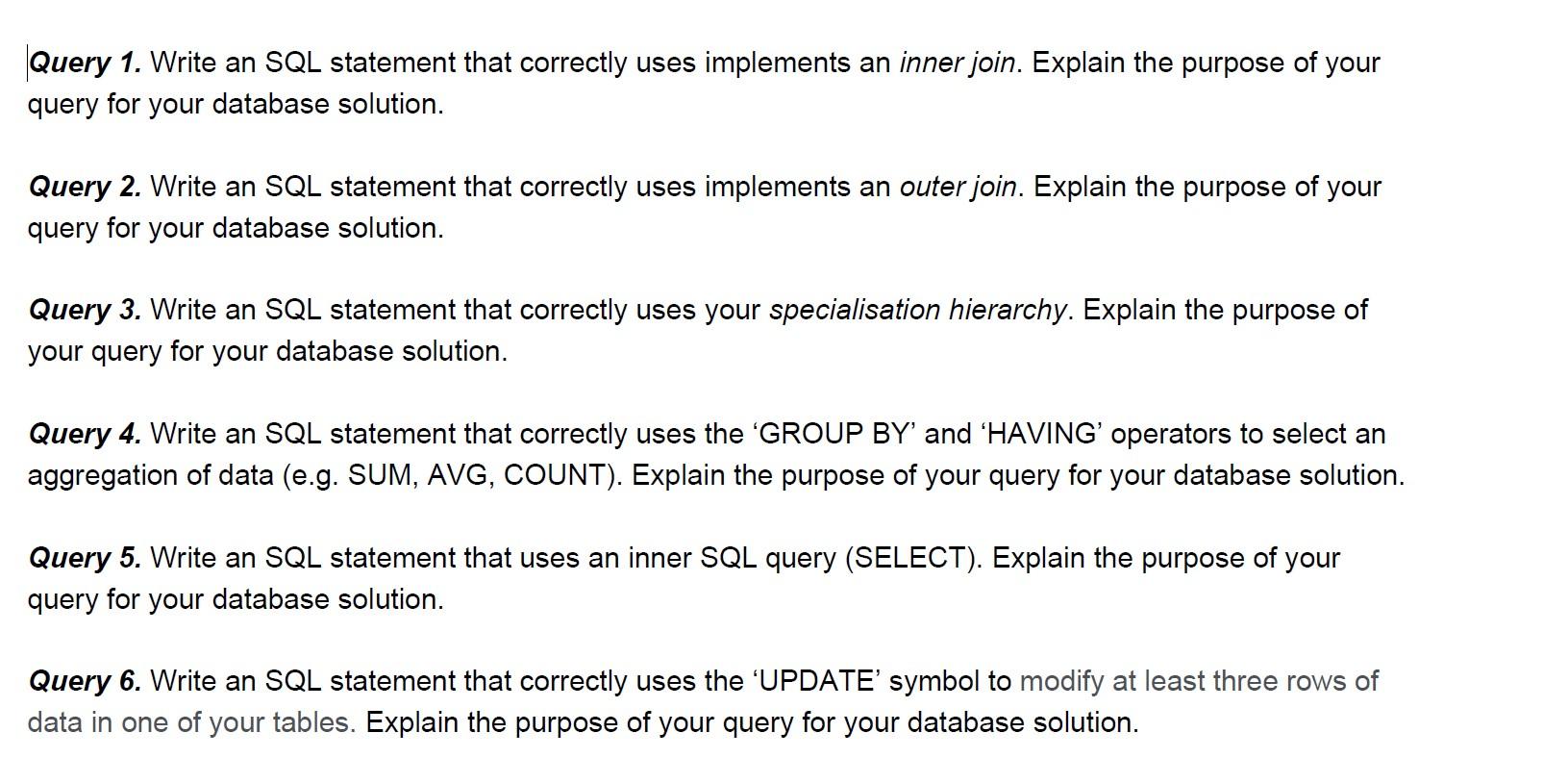 Solved Query 1. Write an SQL statement that correctly uses | Chegg.com
