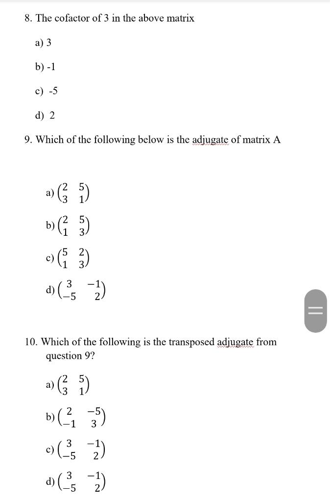 Solved Use the following matrix to complete questions