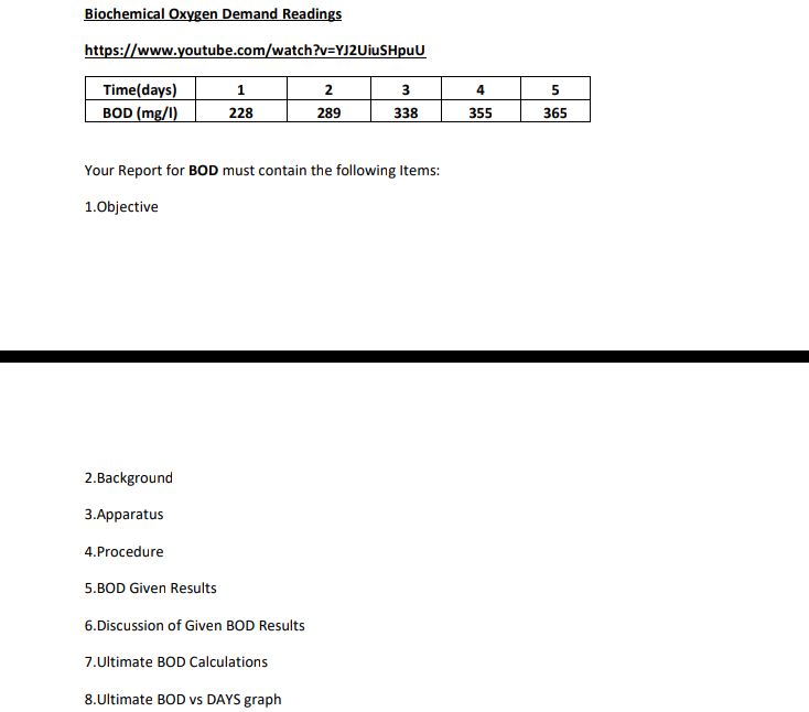 Experiment 7 BIOLOGICAL OXYGEN DEMAND (BOD) The