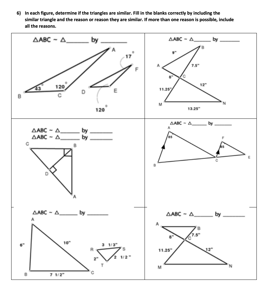 Solved 6) In each figure, determine if the triangles are | Chegg.com