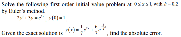 Solved Solve the following first order initial value problem | Chegg.com