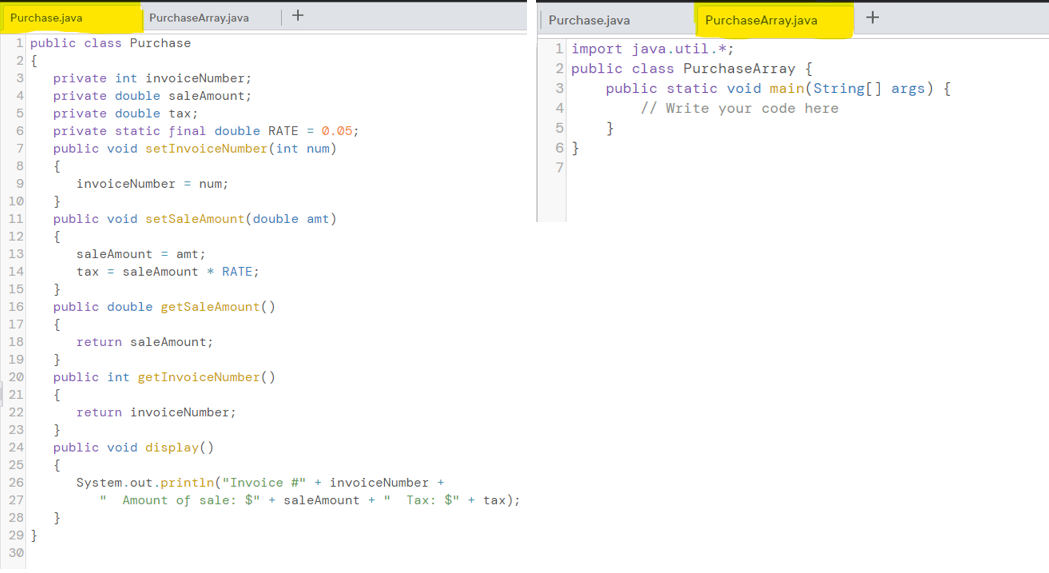 Solved Java - please confirm code for both Purchase.java and | Chegg.com