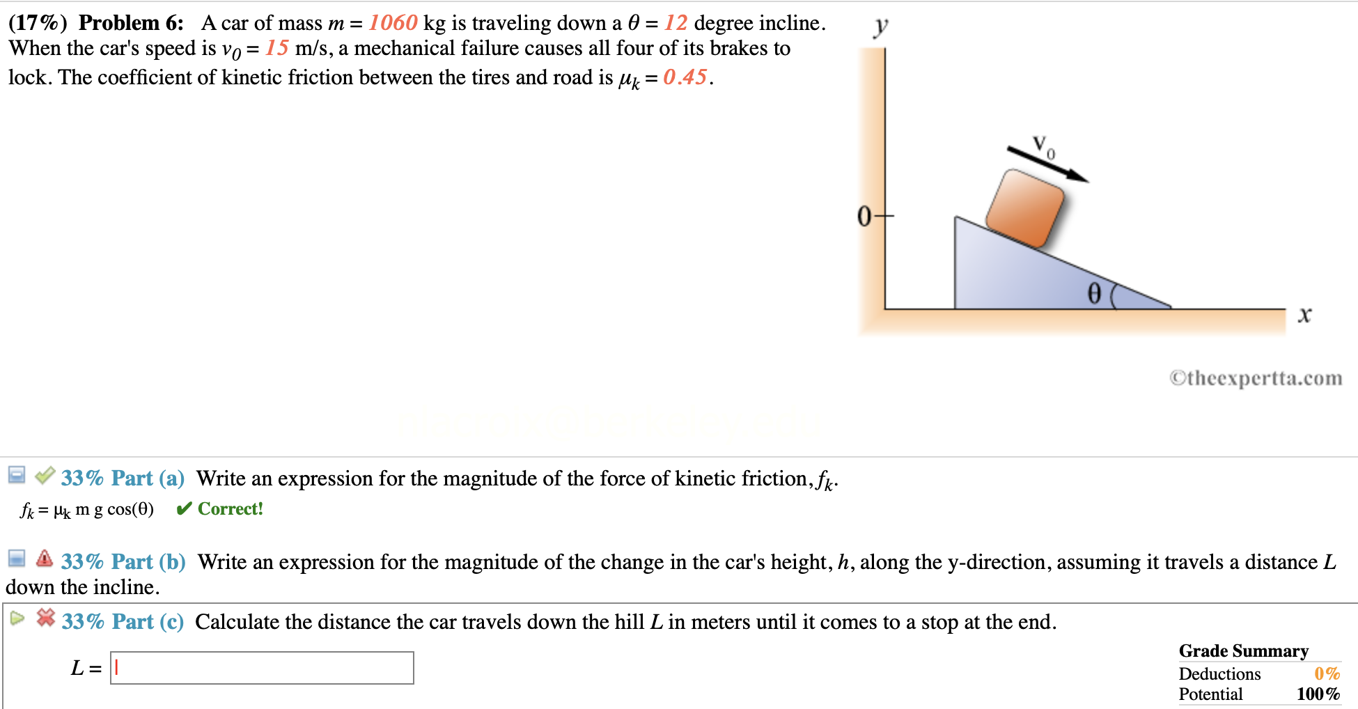 Solved V 17 Problem 6 A Car Of Mass M 1060 Kg Is Tr Chegg Com