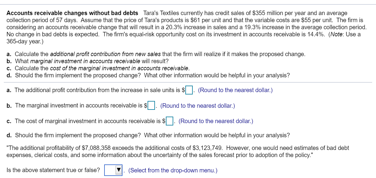 Solved Accounts receivable changes without bad debts Tara's | Chegg.com