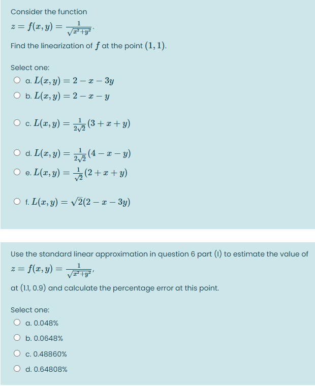 Solved Consider The Function Z F X Y 1 Find The Linear Chegg Com