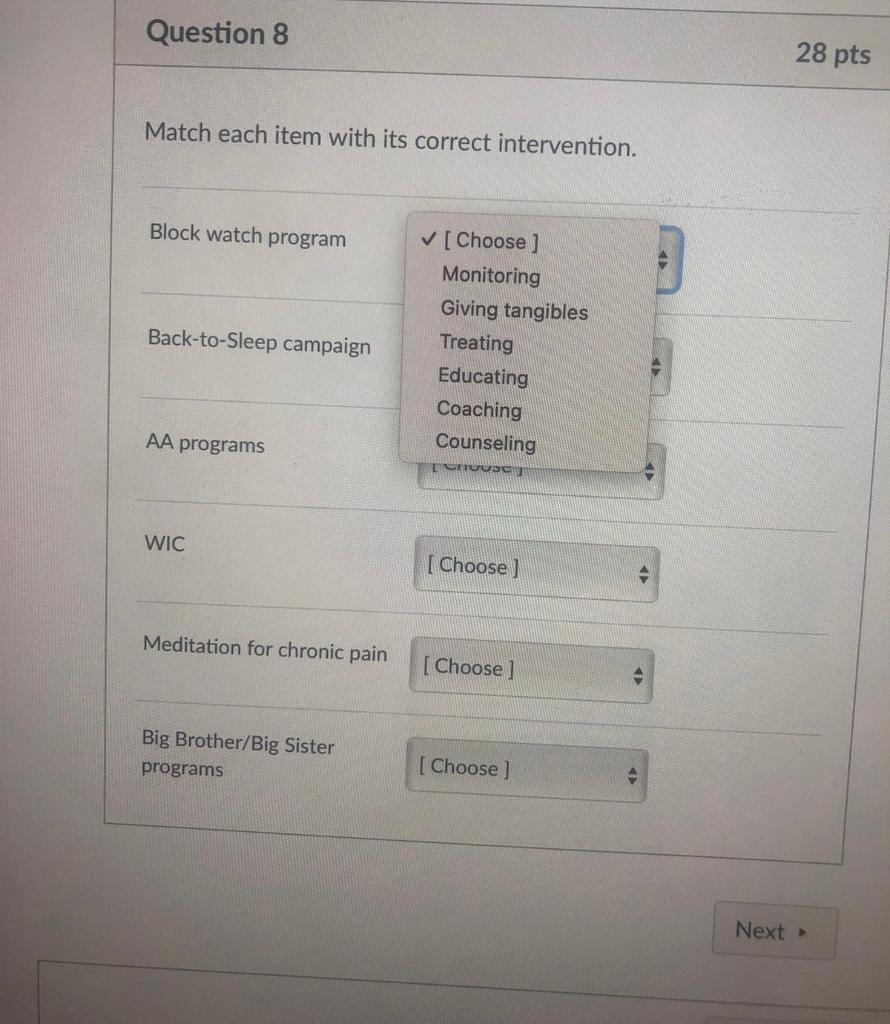 Solved Question 8 28 pts Match each item with its correct | Chegg.com
