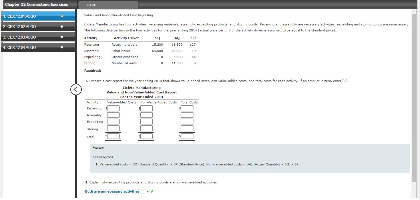 Solved value and non value added cost reporting the chegg
