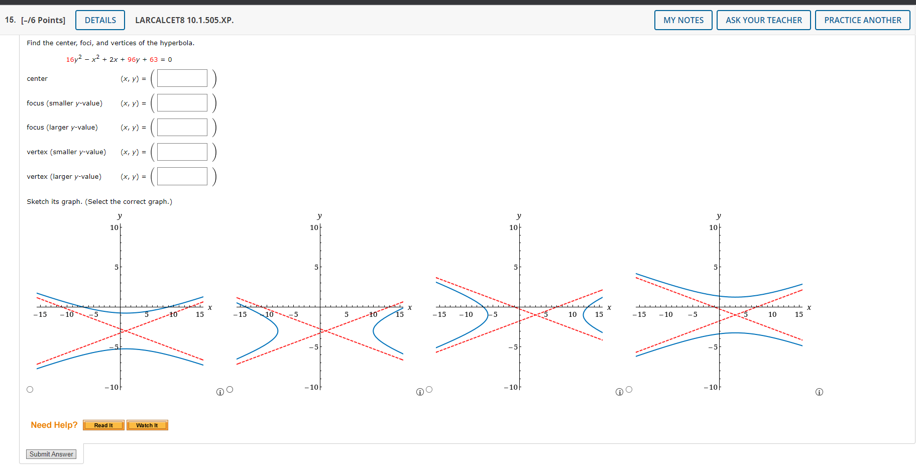 Solved Find the center, foci, and vertices of the hyperbola. | Chegg.com