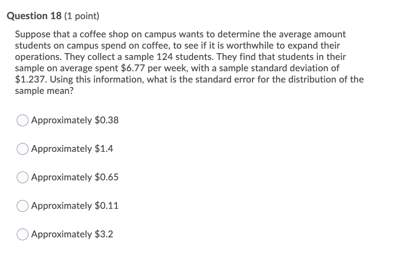 Solved Question 18 (1 Point) Suppose That A Coffee Shop On | Chegg.com