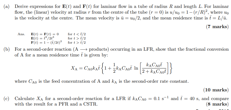 Solved (a) Derive expressions for E(t) and F(t) for laminar | Chegg.com