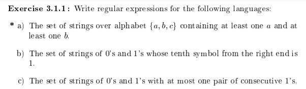 Solved Exercise 3.1.1: Write regular expressions for the | Chegg.com