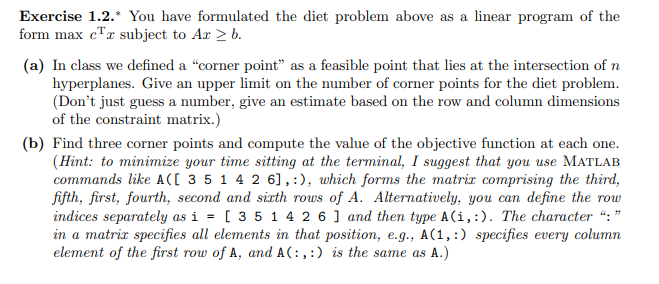 Solved Exercise 1.2.* You have formulated the diet problem | Chegg.com