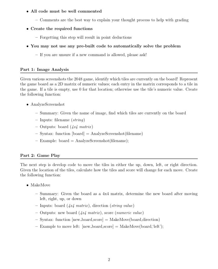 Final Project: 2048 Key programming concepts: | Chegg.com