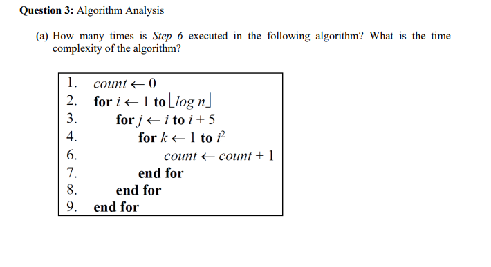 Solved Question 3: Algorithm Analysis (a) How many times is | Chegg.com