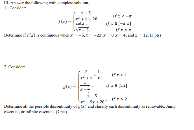 Solved III. Answer the following with complete solution. 1. | Chegg.com