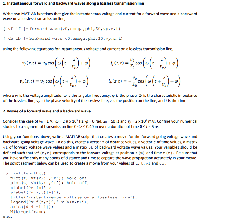 Solved 1 Instantaneous Forward And Backward Waves Along Chegg Com