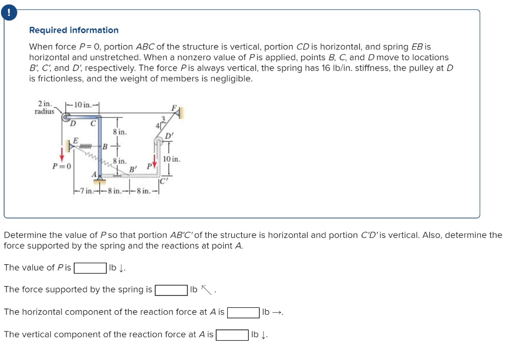 Required information When force P=0. portion ABC of the structure is