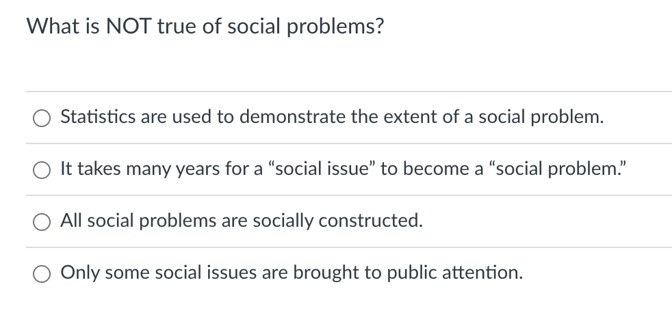 Solved What is NOT true of social problems? Statistics are | Chegg.com