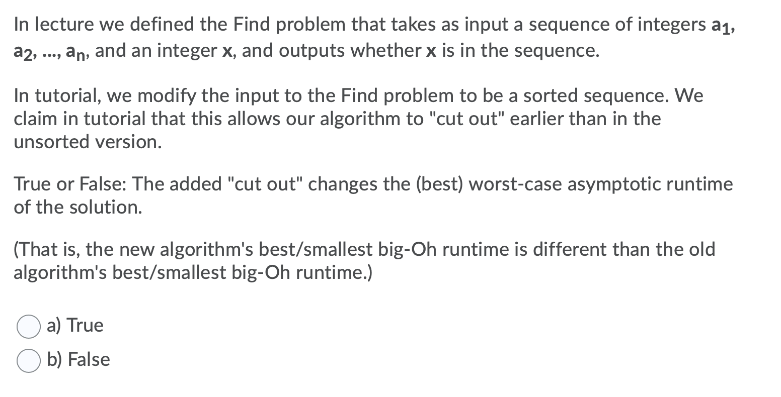 Solved In lecture we defined the Find problem that takes as | Chegg.com