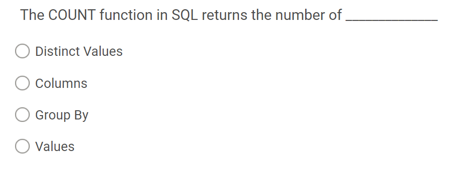 Solved The COUNT function in SQL returns the number of | Chegg.com