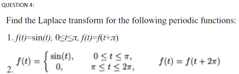 Solved QUESTION 4: Find the Laplace transform for the | Chegg.com