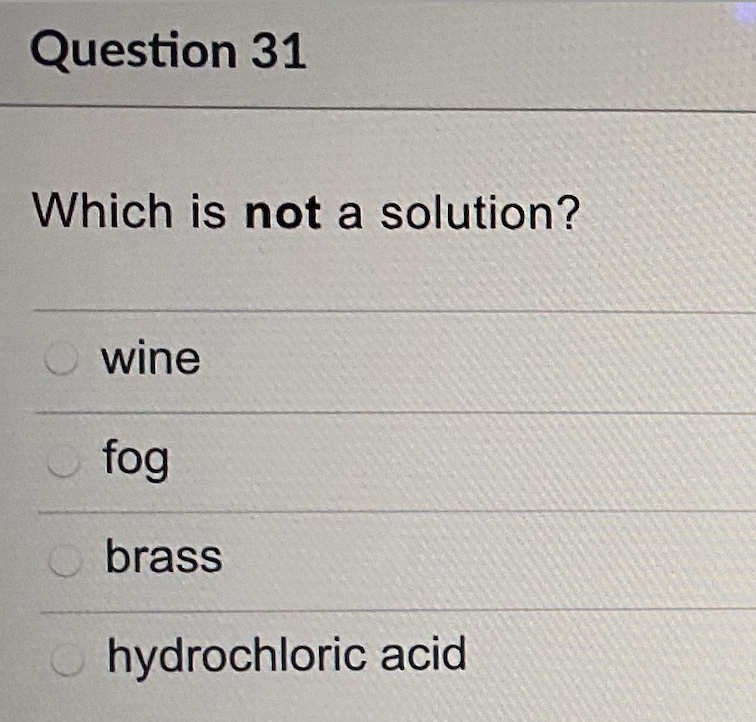 Solved Question 31 Which is not a solution? wine fog brass