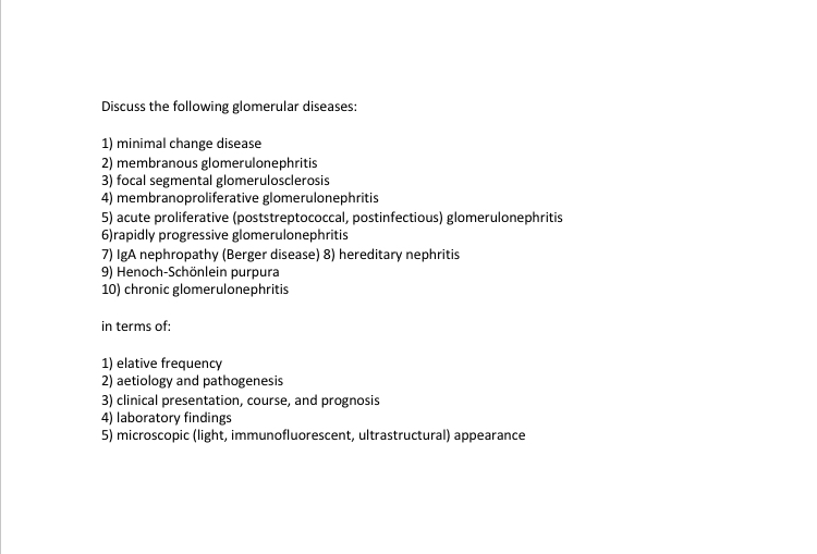 Solved Discuss the following glomerular diseases 1) minimal