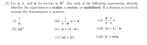 Solved (3) Let u, v, and w be vectors in R} For each of the | Chegg.com