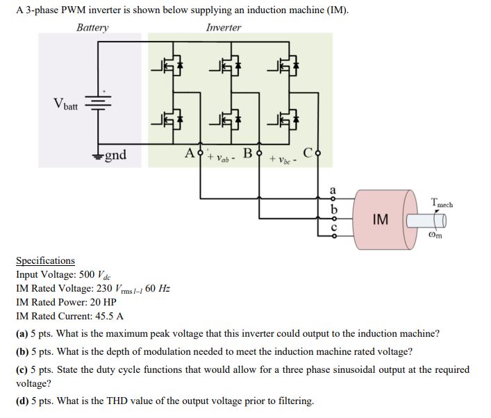 Solved A 3-nhase PWM inverter is shown helow sunnlving an | Chegg.com